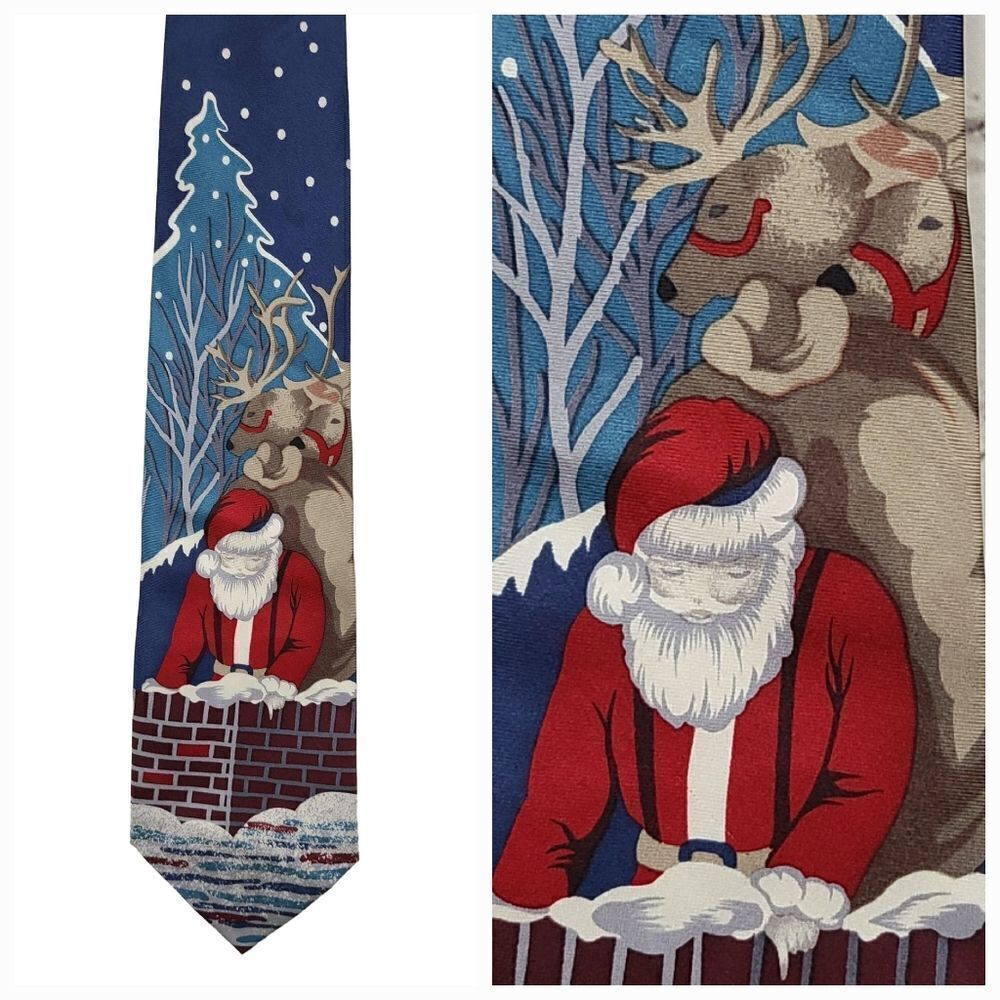 Men's Vintage 1990's JT Beckett Silk Santa Claus Tie Christmas Reindeer Necktie